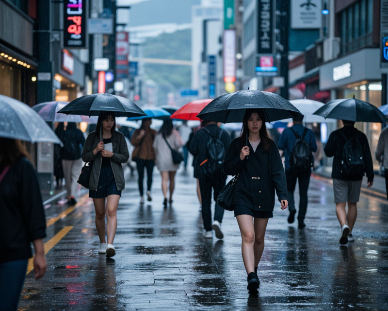 Rainy Seoul Street Scene