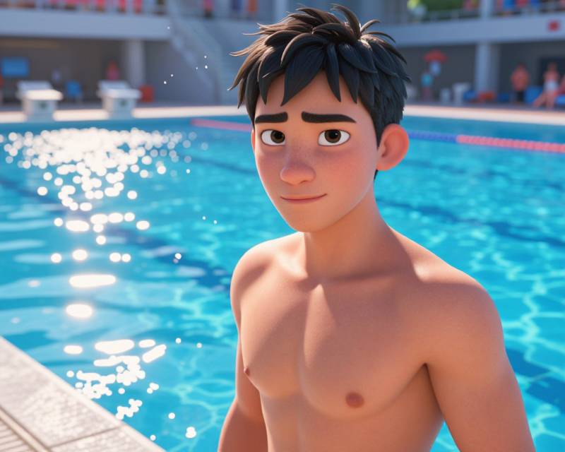 Determined Korean Swimmer