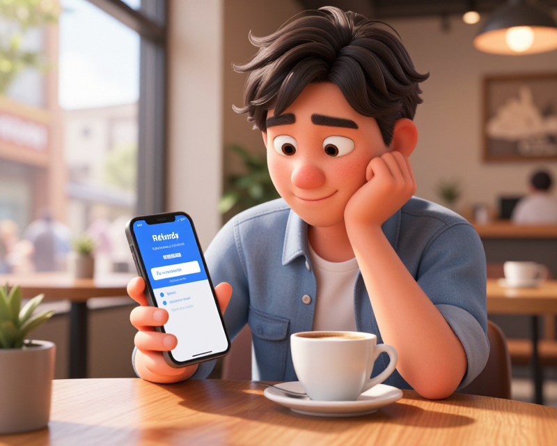 Relieved Korean Man with Refund Notification